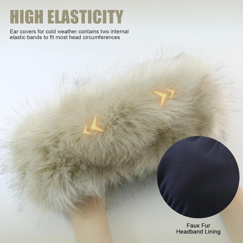 RANOME Faux Fur Headband for Women Elastic Fuzzy Thick Earmuffs Winter Headwrap Ear Muffs Furry Ear Warmers Cold Weather (Apricot) - Image 3